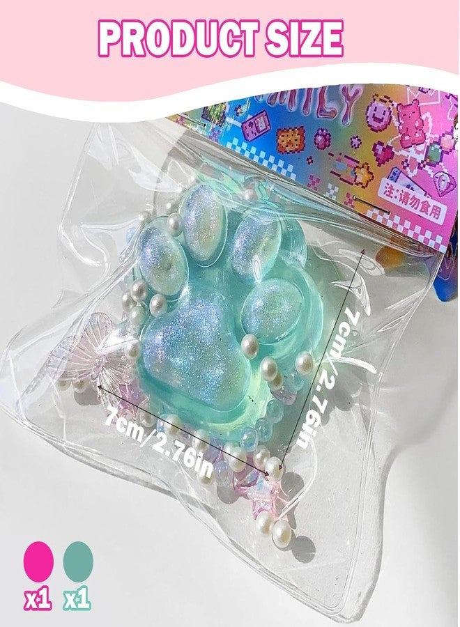 RAMONI 2 Pcs Cat Paw Squishy, Squishy with Pearl Butterfly Accessories, Animals Stress Relief Taba Squishy Paw, Cute Animals Stress Relieving Fidget Toy for Boys Girls Birthday Party Gifts - Image 2